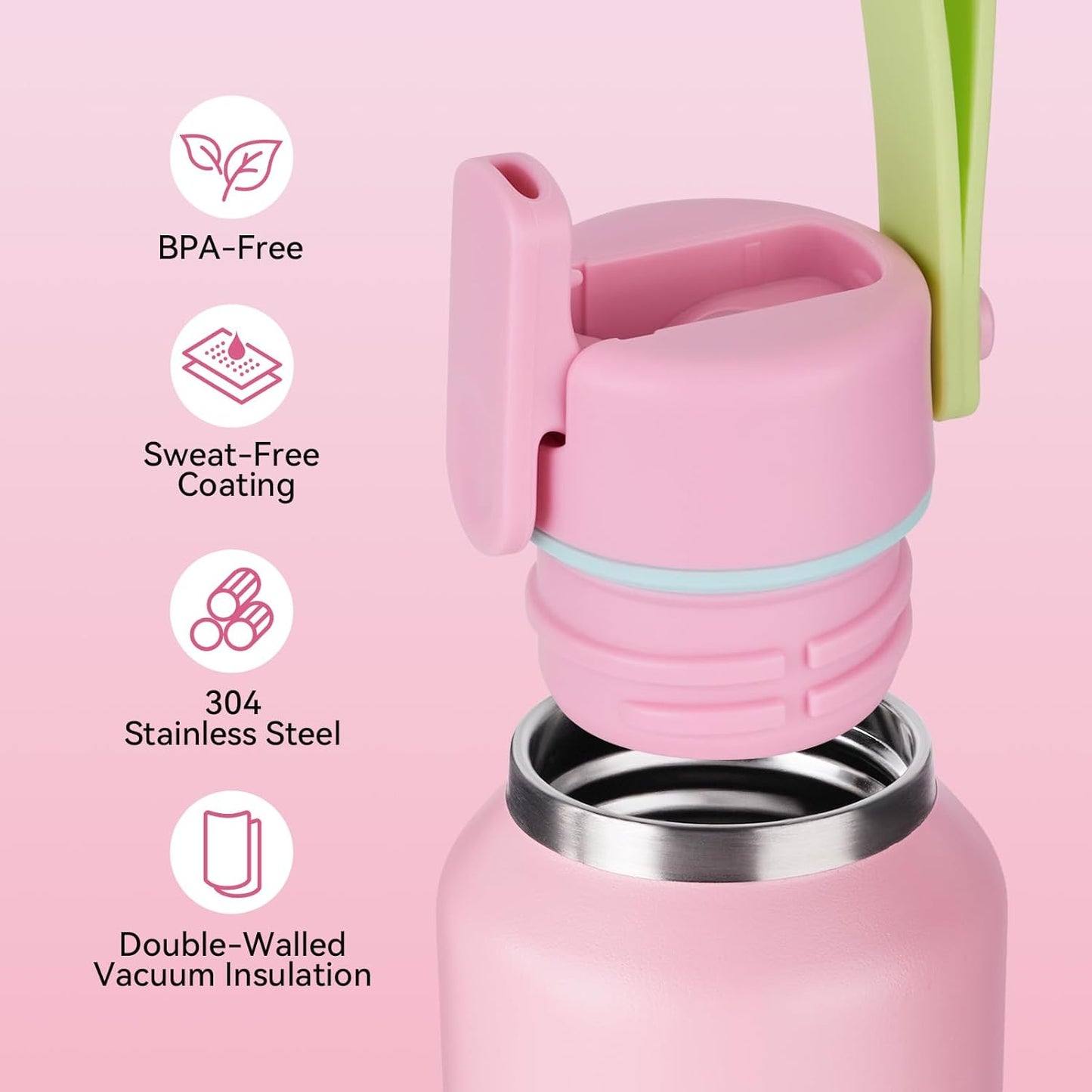 12Oz Toddler Cup, Insulated Kids Water Bottle for School Boys&Girls, 304 Stainless Steel Sport Water Bottle with Straws, Bpa-Free, Gradient Pink