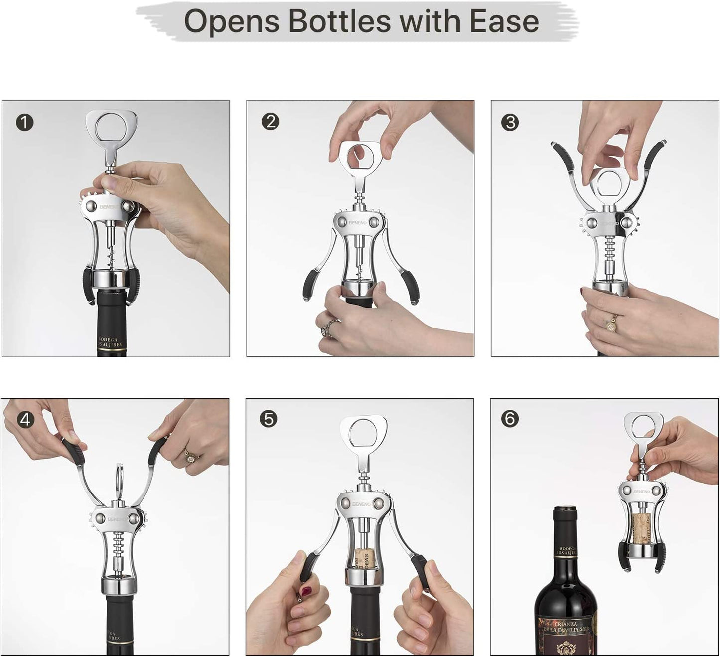 Wine Opener, Zinc Alloy Premium Wing Corkscrew with Multifunctional Bottles Opener, Sharp Wine Corkscrew with Ergonomic Non-Slip Wing Handle, Upgrade