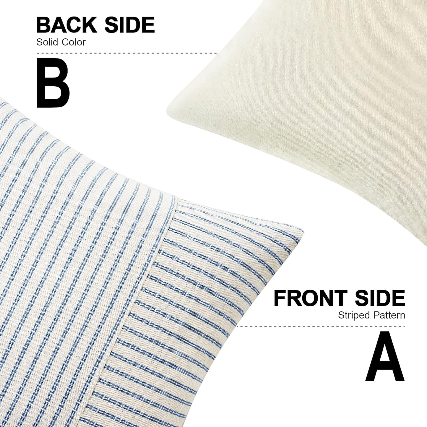Light Blue and Beige Patchwork Farmhouse Pillow Covers 18X18 Inch, Pack of 2 Striped Linen Spring Decorative Modern Accent Pillow Cases for Sofa Couch Bedroom