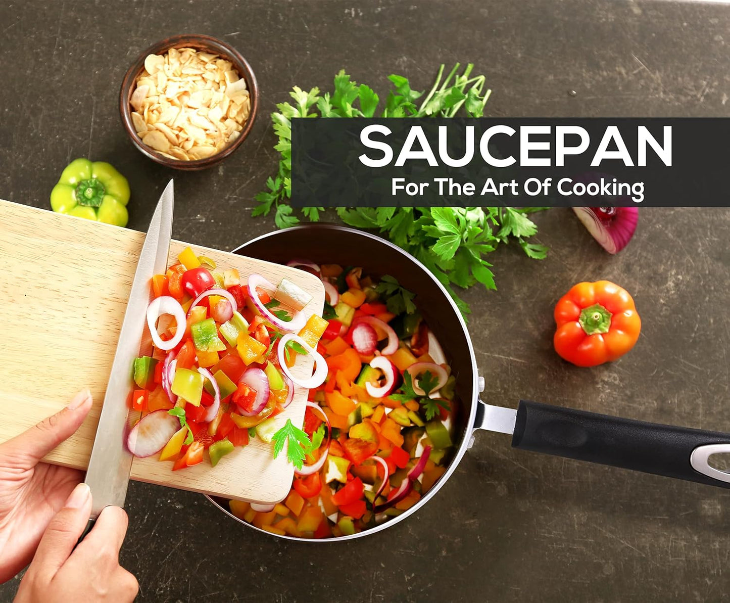 Nonstick Saucepan Set, Cooking Pots with Lids, 1 Quart and 2 Quarts Multipurpose Kitchen Small Pots for Cooking Nonstick with Lids, 1 Qt & 2 Qt Set, Grey & Black