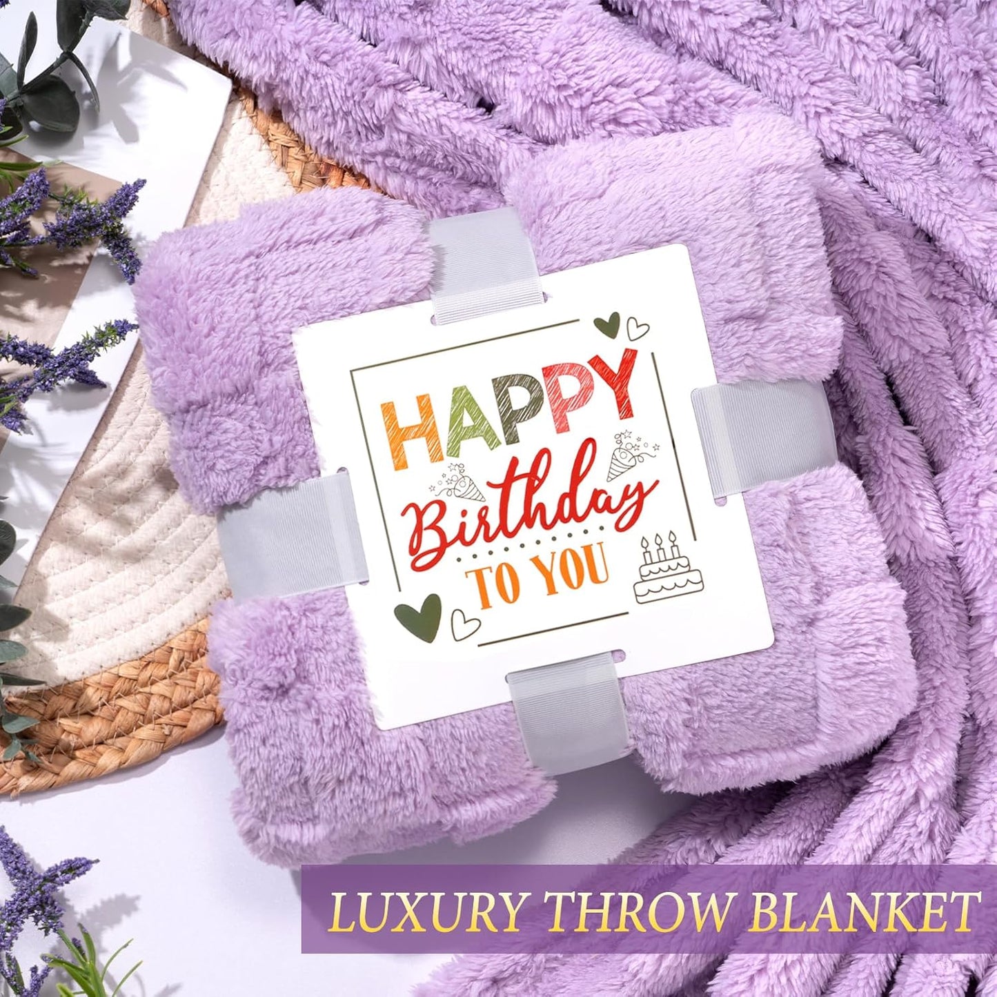 Birthday Gifts for Women Friendship, Unique Happy Birthday Gift Basket for Mom Wife Her Best Friend Sister Girlfriend Coworker W/Flannel Blanket, Luxury Self Care Box Lavender Relaxing Spa Gifts Set