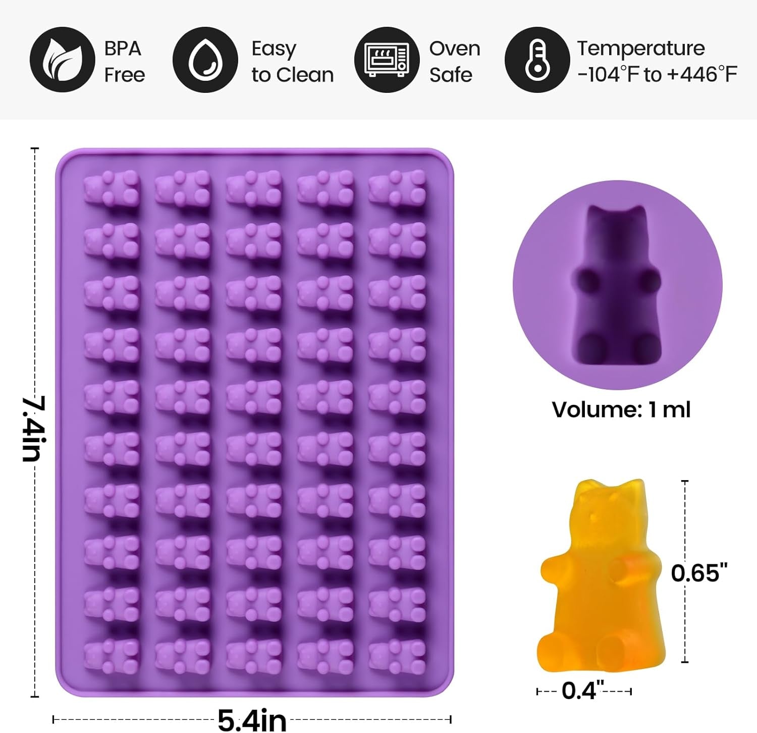 Gummy Molds Bear Candy Silicone - Mini Size Chocolate Gummy Molds with 2 Droppers Nonstick Food Grade Silicone Pack of 4
