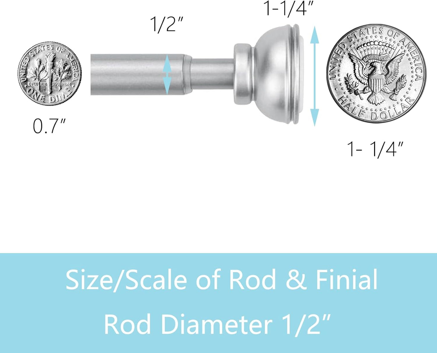 2 Pack Spring Tension Rod, 1/2-Inch Decorative Tension Drapery Rod for Window, Nickle, (17-26 Inches)