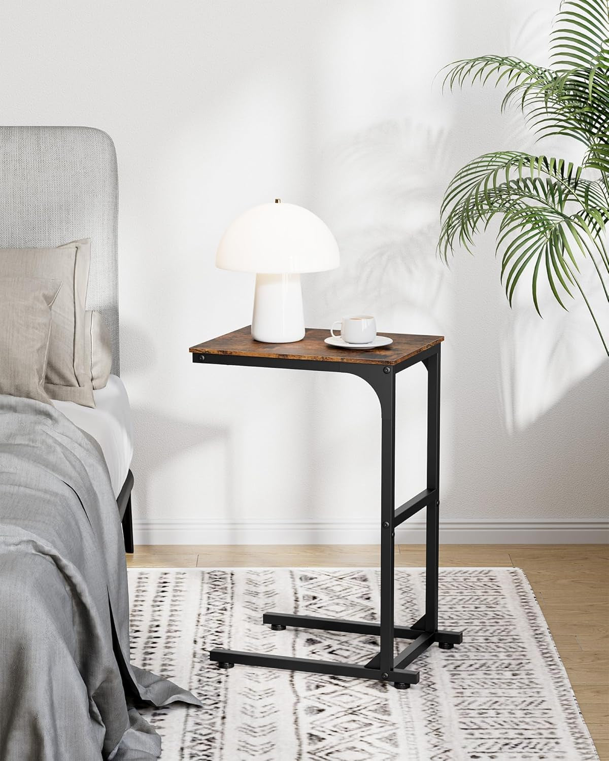 Side Table - C-Shaped Small End Tables for Living Room & Bedroom, Rustic-Style Narrow Couch Table for Small Spaces, Leveling Feet Attached, 15.7"×11.8"×24.0"