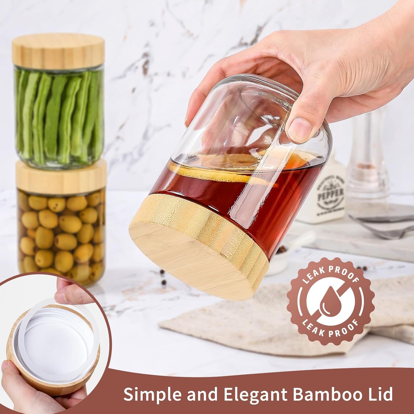 16 oz Glass Storage Jars with Bamboo Lids - 4 Pack Airtight Wide Mouth Containers for Meal Prep, Salads, Chia Pudding, Snacks, Yogurt, Sugar, Spice, and Cereal