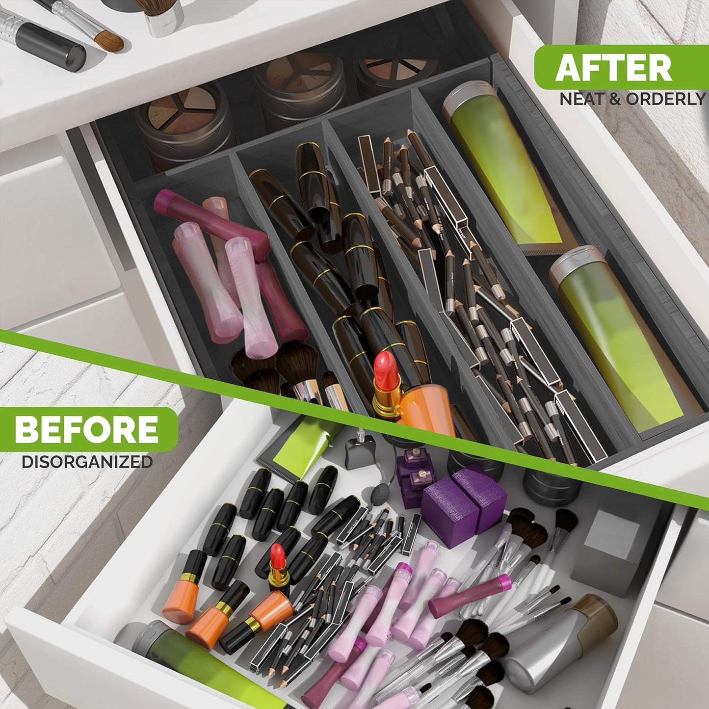 Silverware Organizer, Bamboo Utensil Drawer Organizer for Cutlery, Utensils & Flatware (5 Compartment, Grey) Pack of 1
