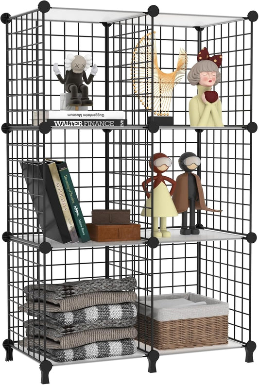 6 Cube Storage Wire Closet Organizers DIY Stackable Storage Shelves Bookcase Cabinet for Home Office, Black