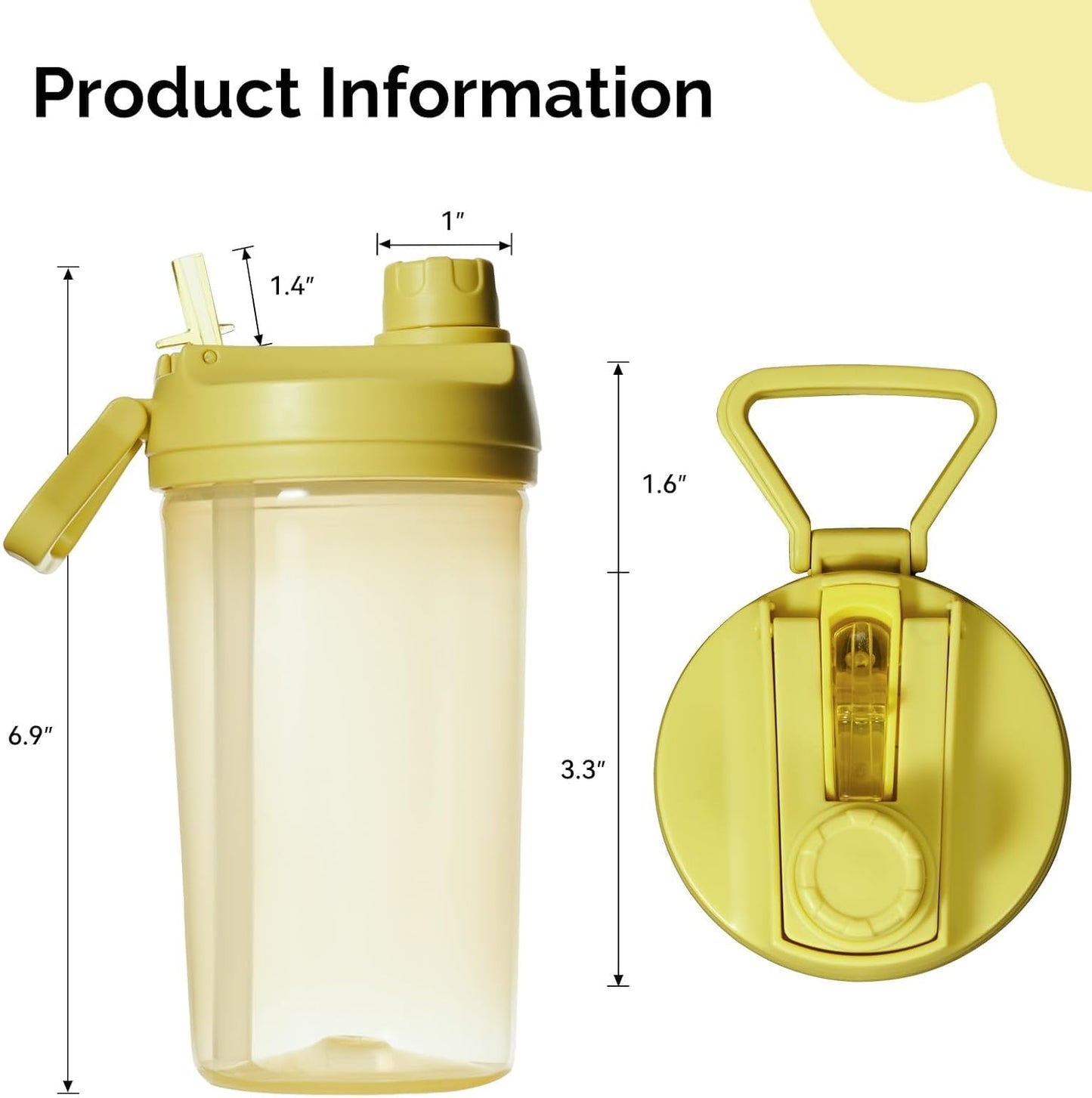 12Oz Kids Water Bottle with Straw Leak-Proof Toddler Water Bottle Plastic Water Bottles Bpa-Free Toddler Straw Cups with Handle for Travel Fitness School, YELLOW