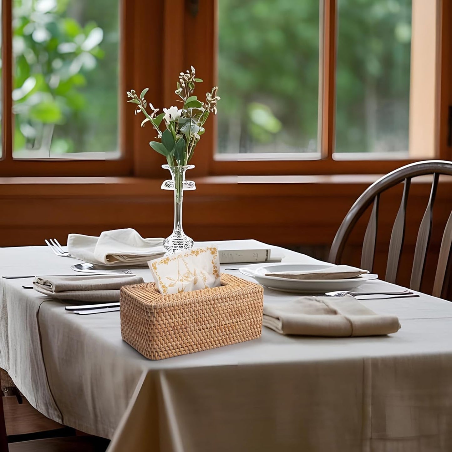 Rattan Tissue Box Cover Natural Woven Facial Napkin Holder Rectangular 10 X 6.1 X 4.1 Inch (Natural)