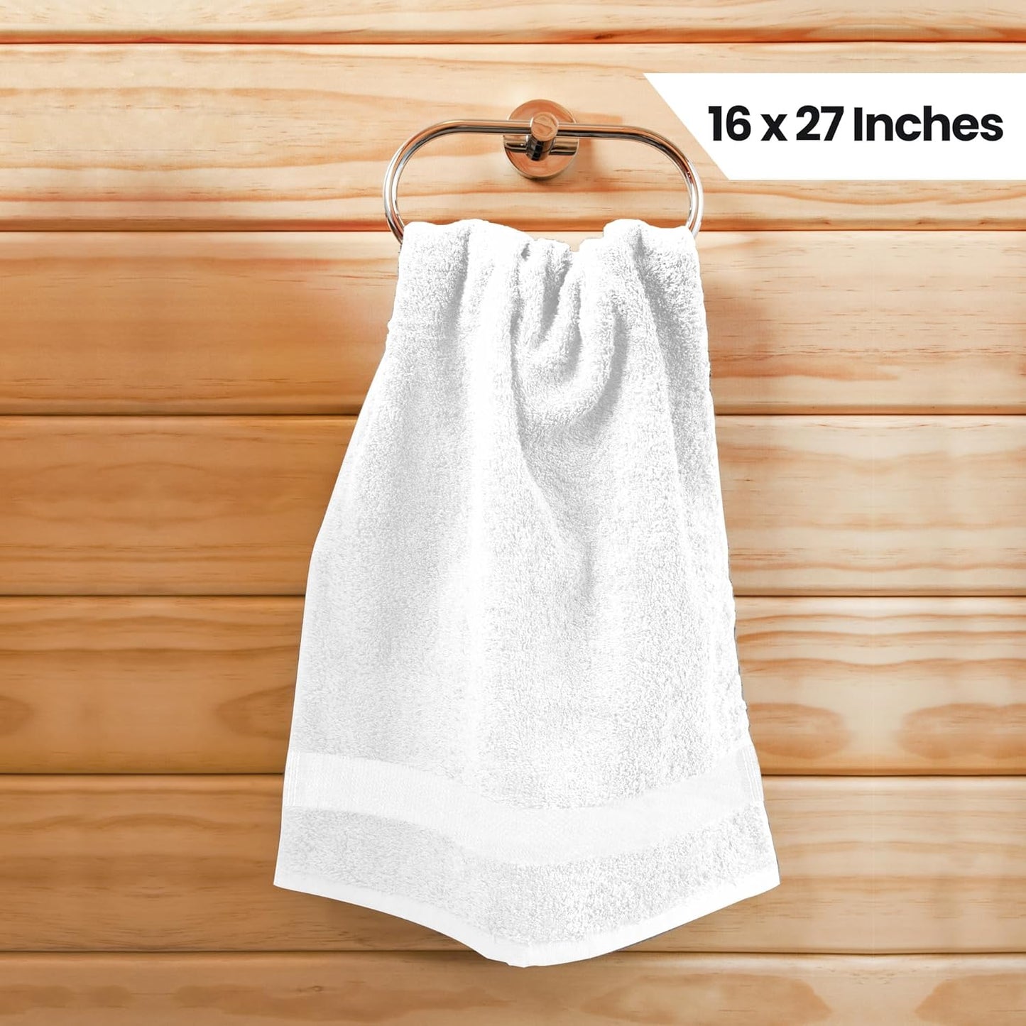 , Salon Towel, Pack of 24, 16 by 27 Inches, Highly Absorbent Cotton Towels for Hand, Gym, Beauty, Spa, and Home Hair Care, White