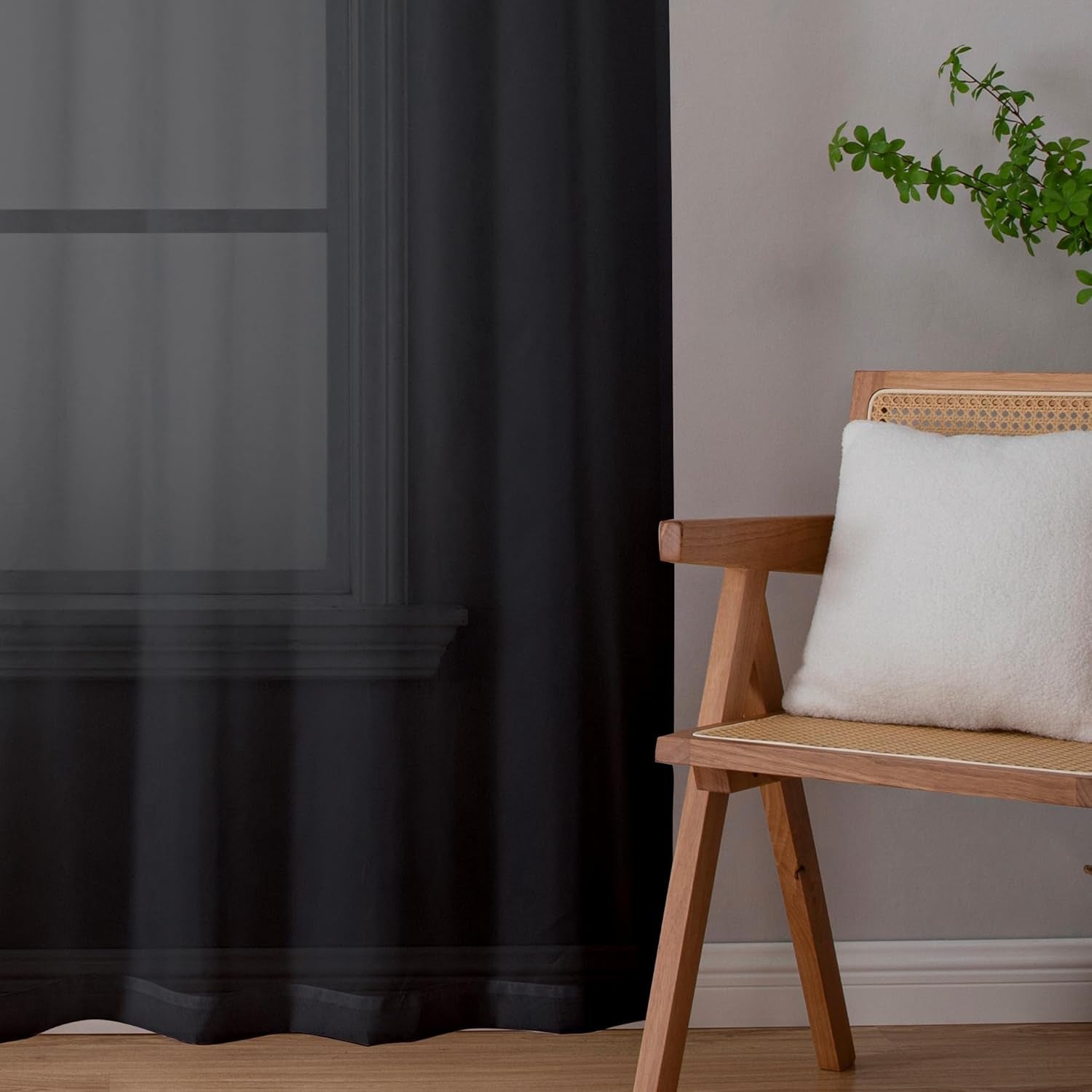 Black Sheer Curtains 63 Inch Length 2 Panels, Rod Pocket Solid Color Window Sheer Curtain Panels, Elegant Curtains & Drapes for Living Room, Bedroom 2 Panels (Black, 42" W X 63" L)