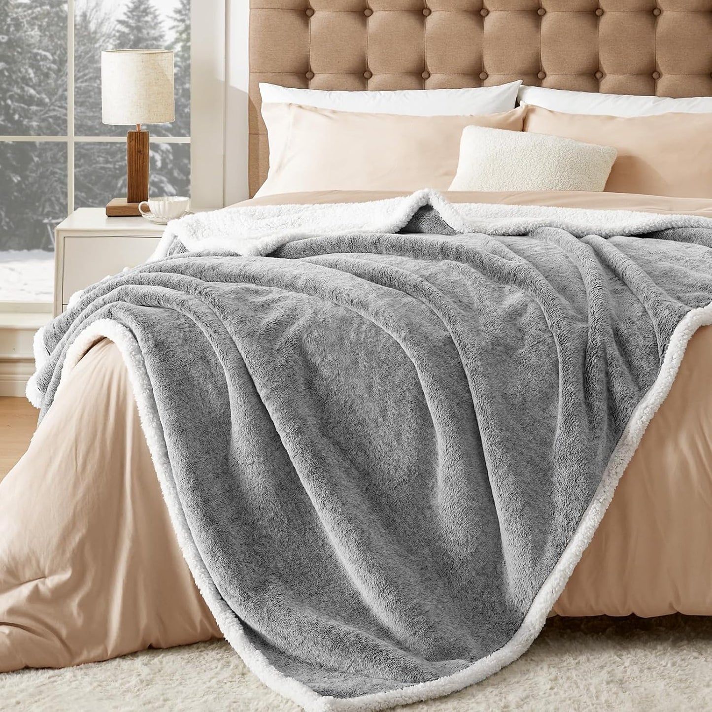 Sherpa Throw Blanket for Couch - Super Soft & Warm Thick Faux Fur Blanket for Sofa and Room Decor, Luxury Cozy Plush Fluffy Winter Blanket Gifts for Women Men Mom Dad, 50X60 Inch, Light Grey