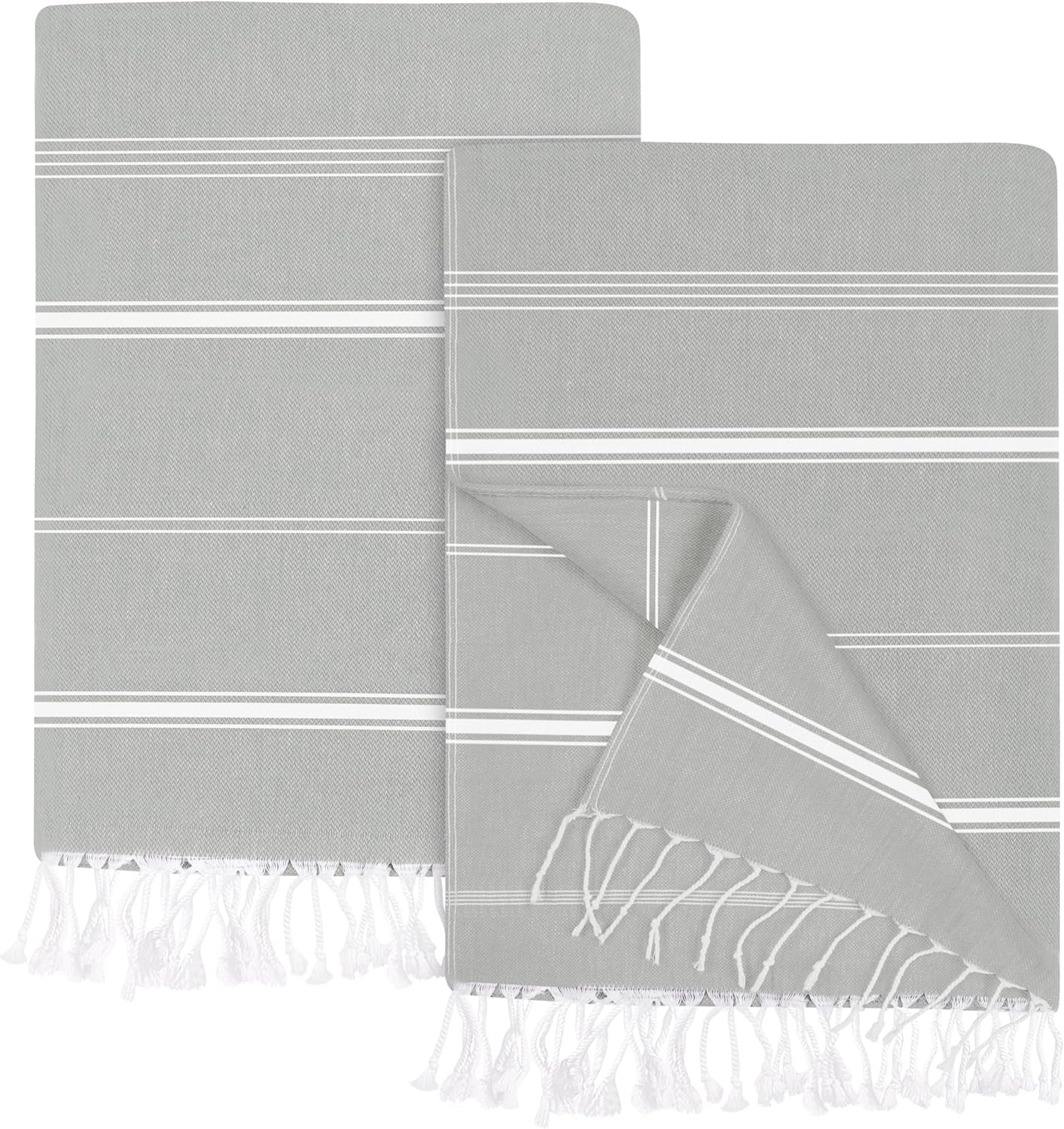 Pack of 2 Turkish Beach Towel (40X72 Inches), Oversized 100% Cotton Sand Free Lightweight Absorbent Quick-Dry Beach Blanket, Extra Large Turkish Bath Towels for Travel (Cool Grey)