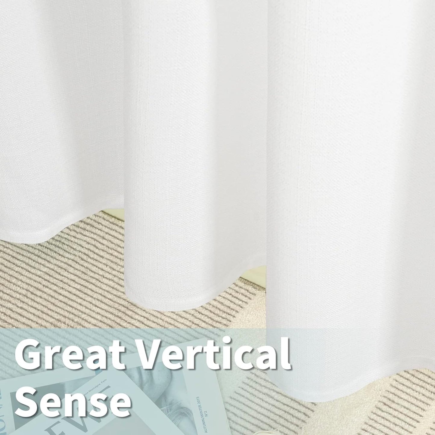 White Linen Curtains 84 Inches Long 2 Panels, Semi Sheer Light Filtering Privacy Neutral Panels Grommet Faux Linen Textured Opaque Drapes for Bedroom/Living Room, 52 X 84 Inch