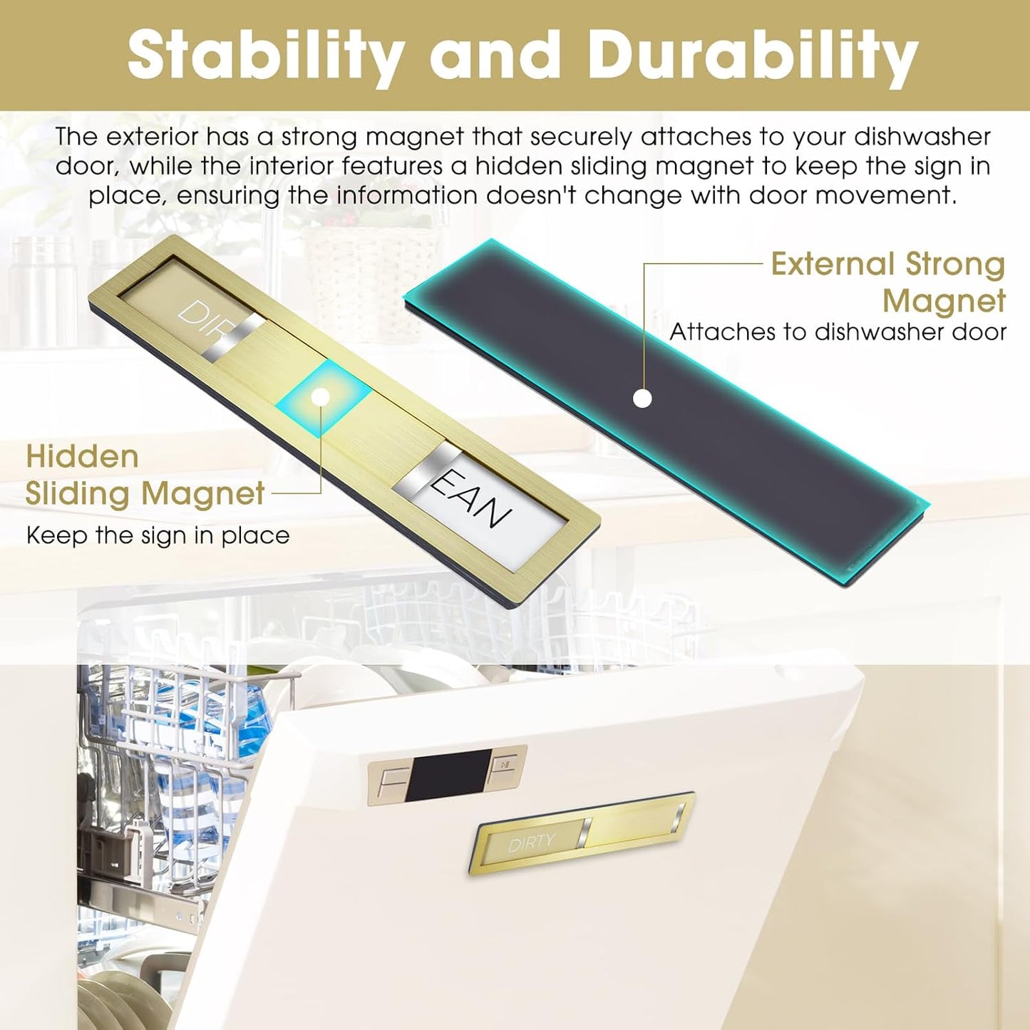 Dishwasher Magnet Clean Dirty Sign,Premium Stainless Steel Grade 304,Matte Finish Clean/Dirty Indicator with Strong Magnet, Home Kitchen Decor & Thoughtful Gift for Friends(Golden-03)