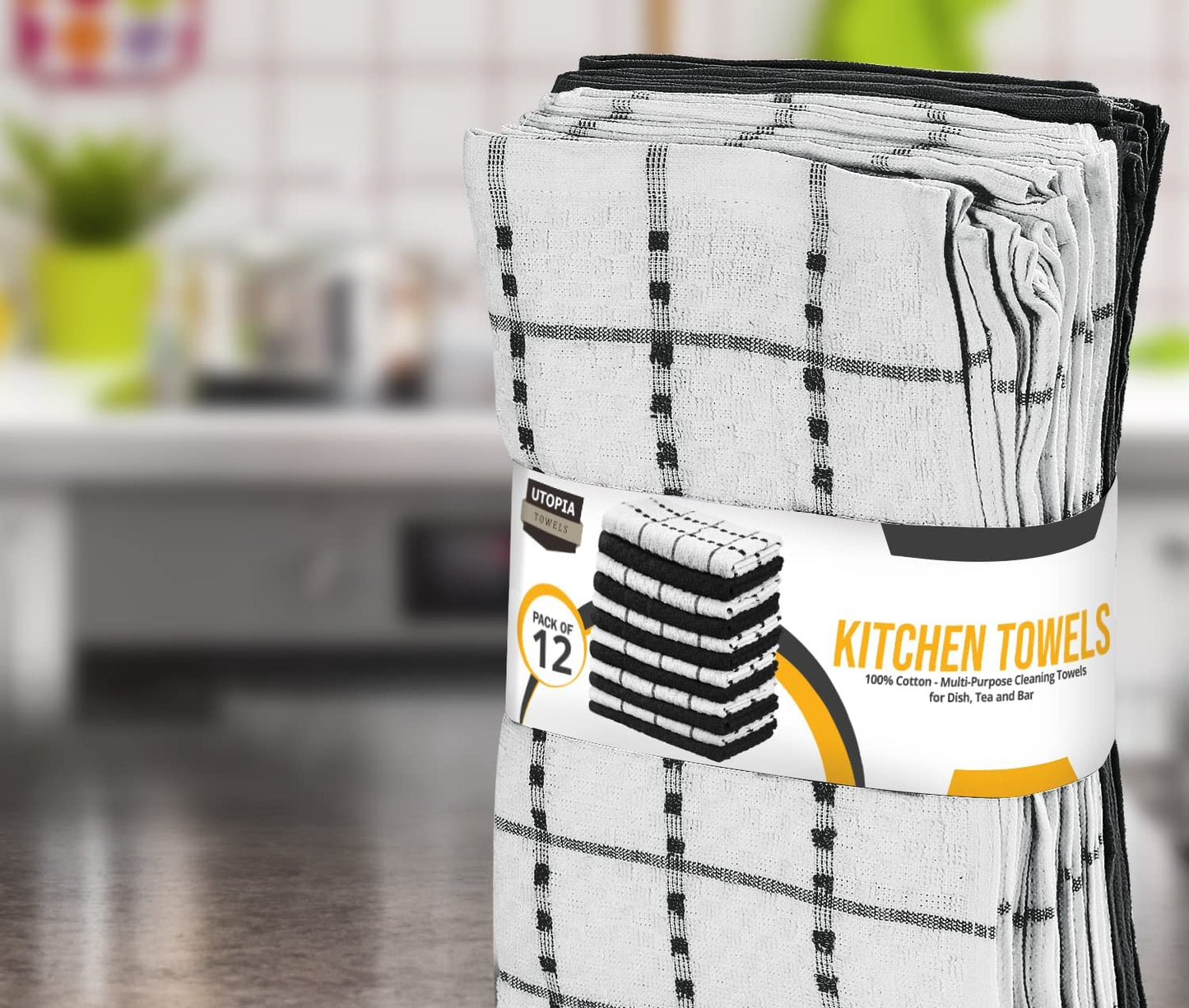 - Kitchen Towels 12 Pack, 15 X 25 Inches, 100% Ring Spun Cotton Super Soft and Absorbent Linen Dish, Tea and Bar Towels Set, Black