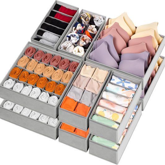 16 Pack Sock Underwear Drawer Organizer, 96 Cells Dresser Organizer for Baby Clothes, Foldable Fabric Closet Organization and Storage Dividers Bins for Nursery, Bedroom