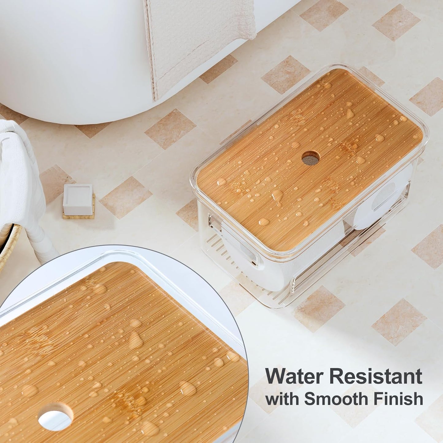 Pantry Organizers and Storage, Acrylic Clear Trash Bag Holder, Kitchen Paper Holder Stackable Toilet Tissue Storage with Bamboo Lid