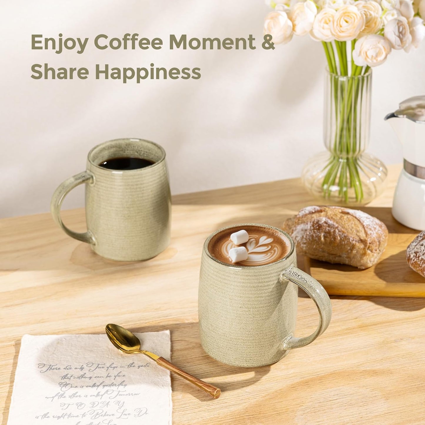 Set of 6 Handmade Ceramic 18oz Large Coffee Mugs with Gradient Color, Ideal for Latte, Tea, Beer, and Hot Cocoa, Dishwasher and Microwave Safe, Khaki
