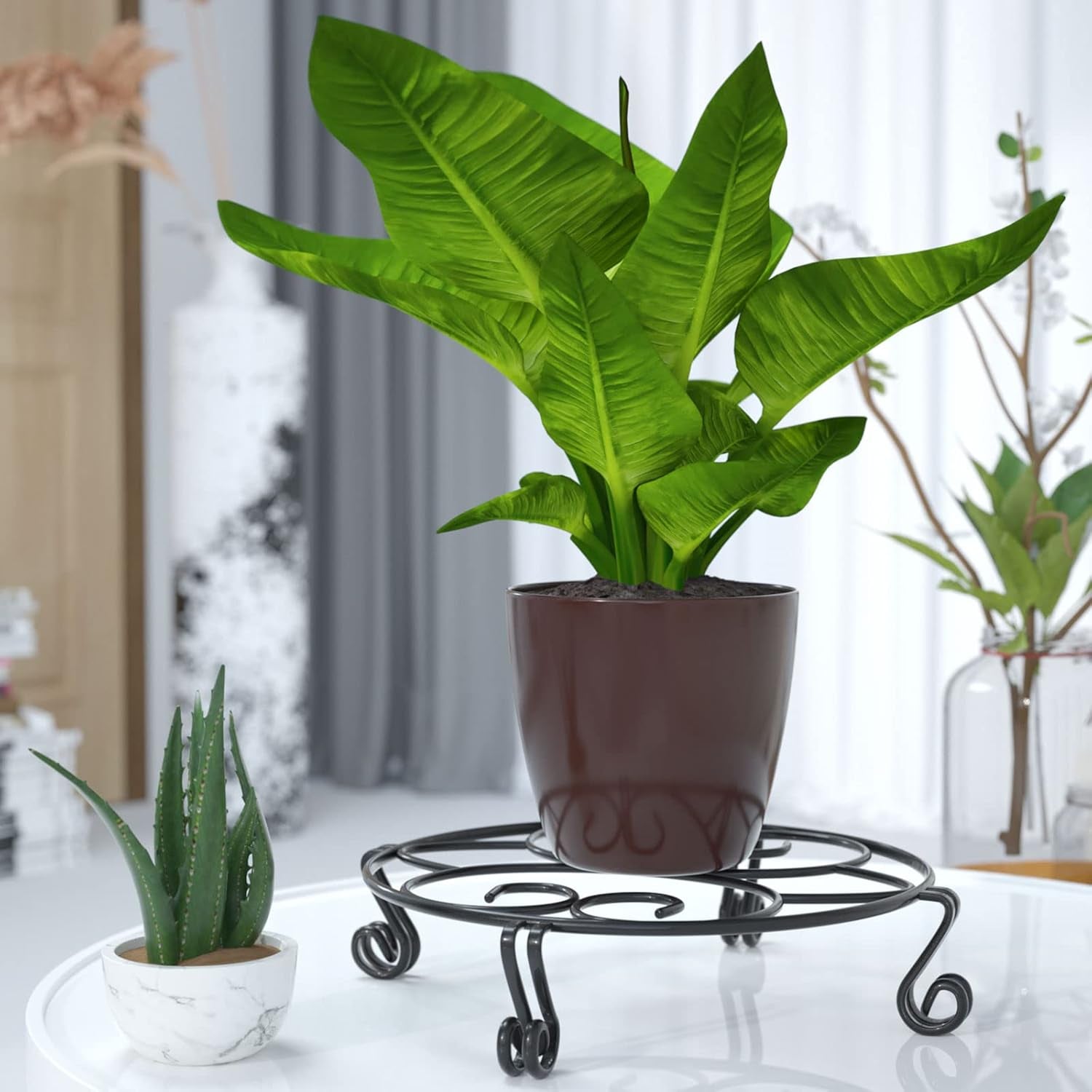 Original Patented Plant Stand for Flower Pot Heavy Duty Potted Holder Indoor Outdoor, Metal Rustproof Iron Garden Container round Supports Rack for Planter, Black, 10.2 Inches