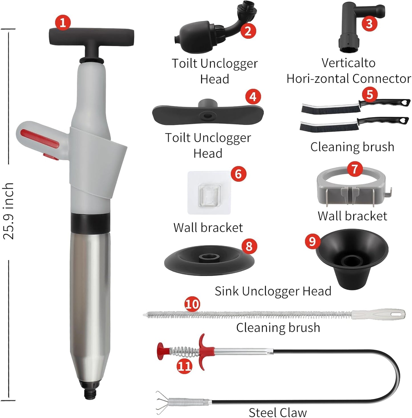 Toilet Plunger, Plungers for Bathroom Heavy Duty with Holder, Powerful Toilet Snake for Unclogging Plunger with Real-Time Pressure Indicator Plungers for Washbasin, Floor, Kitchen Clogged