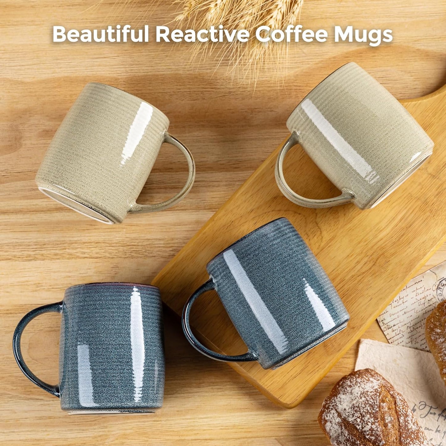 Set of 6 Large Handmade Stoneware Coffee Mugs, 18 Oz - Dishwasher & Microwave Safe, Multi-Color for Latte, Cappuccino, and Hot Cocoa