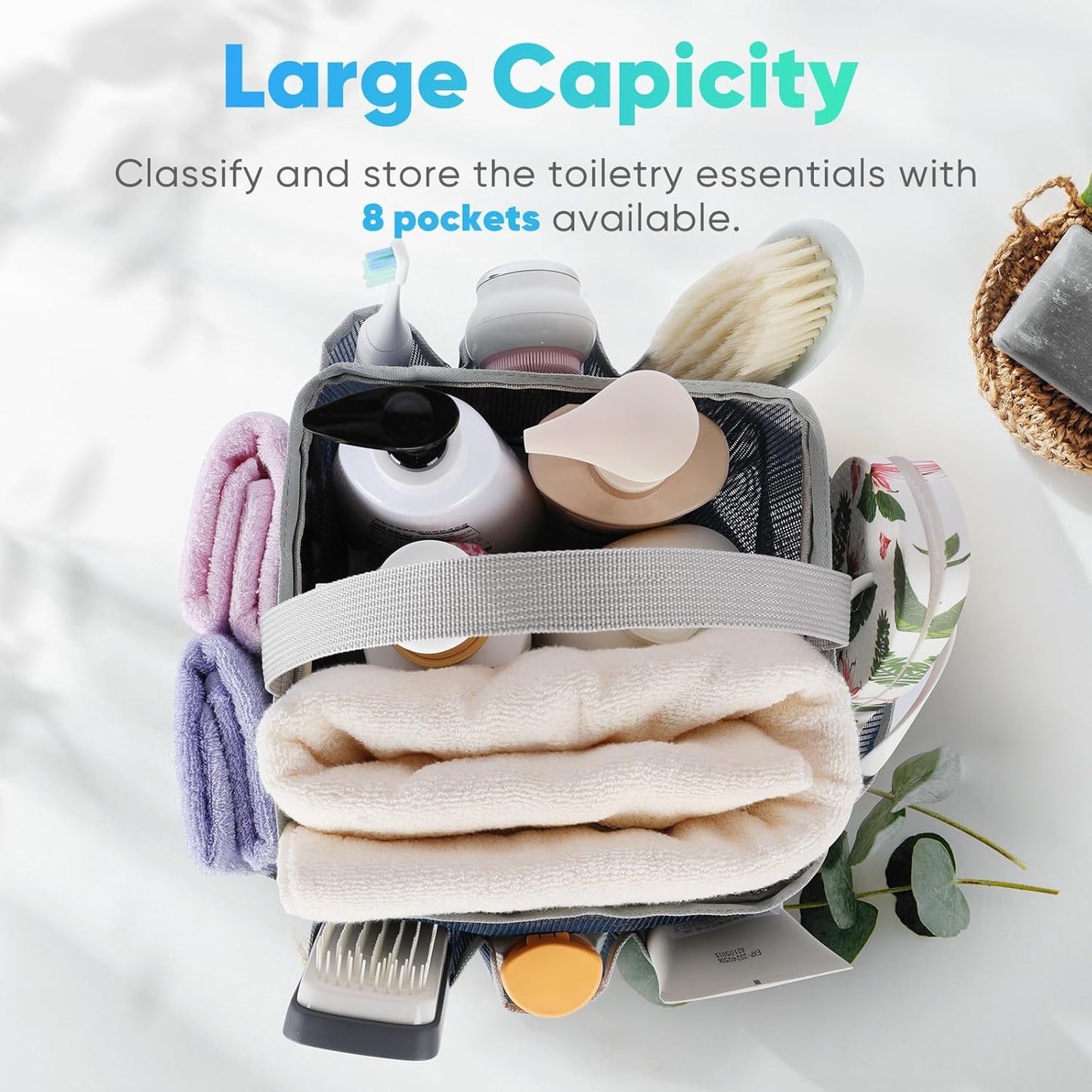 Mesh Shower Caddy Portable for College Dorm Room Essentials,Shower Caddy Dorm with 8-Pocket Large Capacity for Beach,Swimming,Gym,Travel Essentials