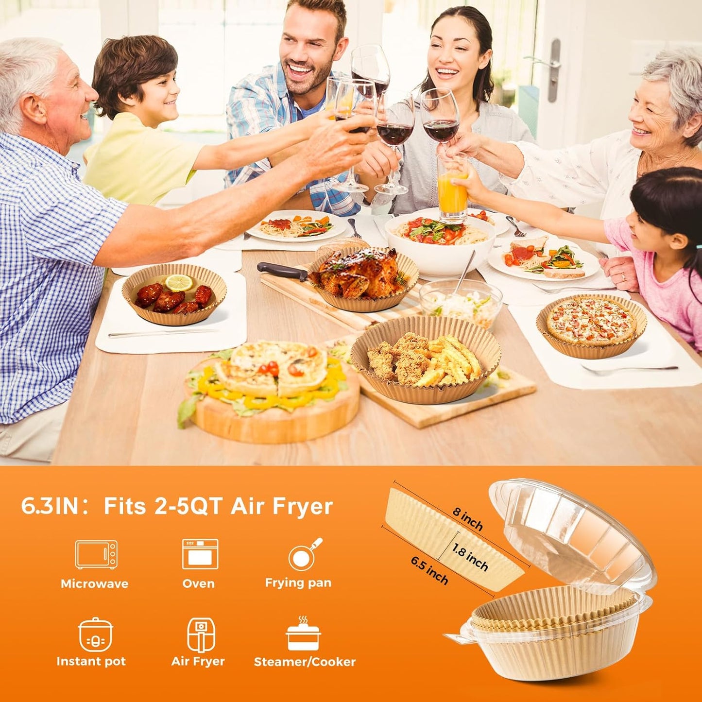 Small round Air Fryer Liners Disposable, 200 PCS 6.3" Air Fryer Paper Liners for Ninja AF101, Non-Stick and Oil Proof Baking Paper Liner for 2-4 Qt Airfryer Basket