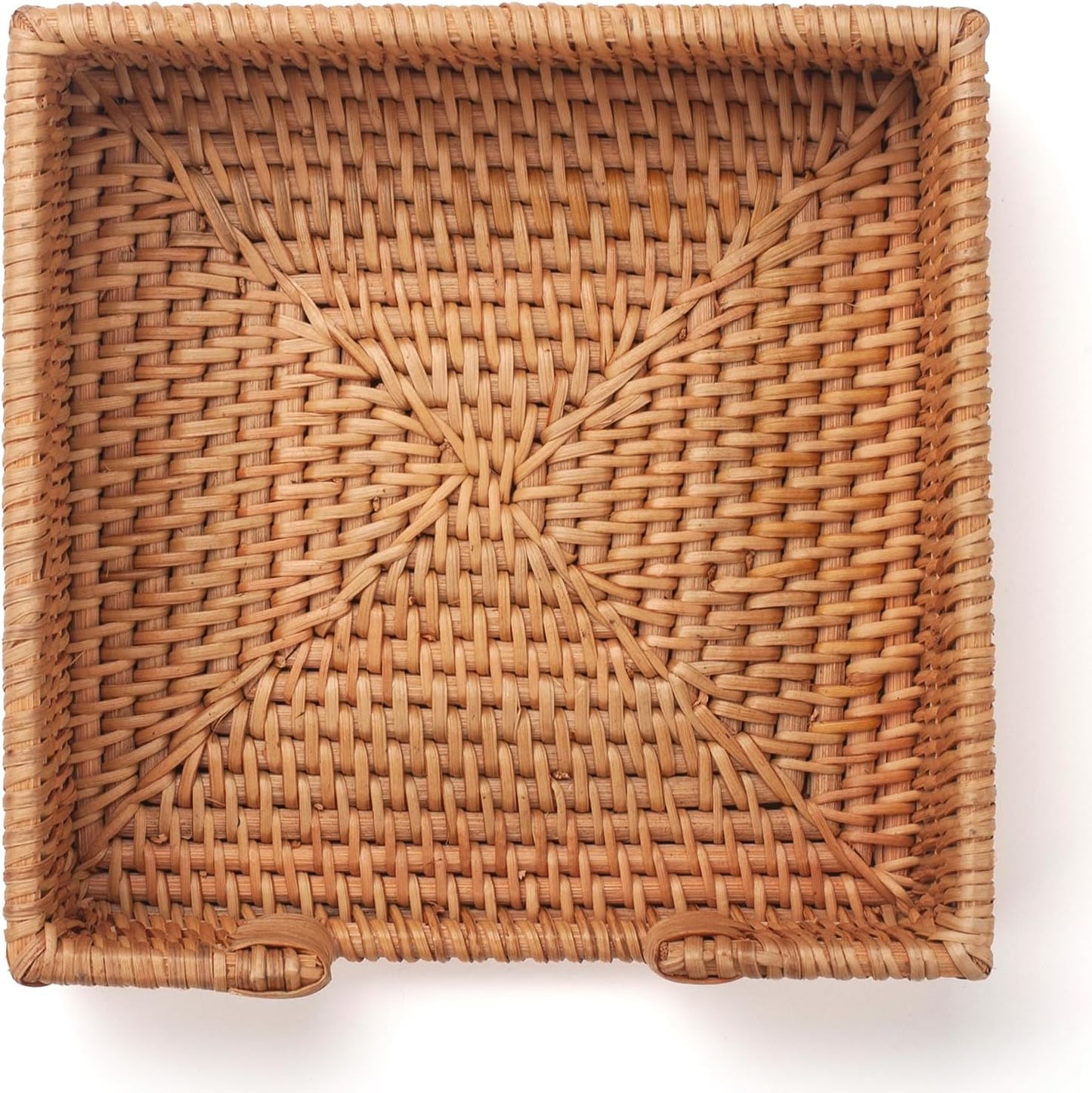 Rattan Napkin Holder Square Woven Flat Napkin Basket Tray for Tables 7.5" X 7.5" X 2.5"