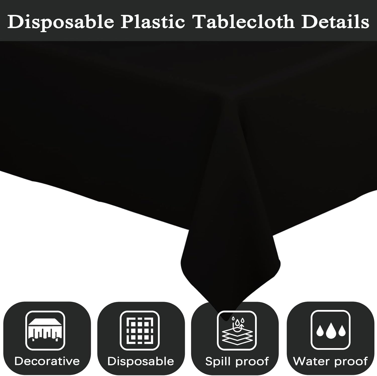 2 Pack Black Tablecloths Disposable Table Covers 54" X 108" Table Cloths for BBQ Birthday Picnic Bridal Shower Engagement Wedding Plastic Table Cloths for Parties