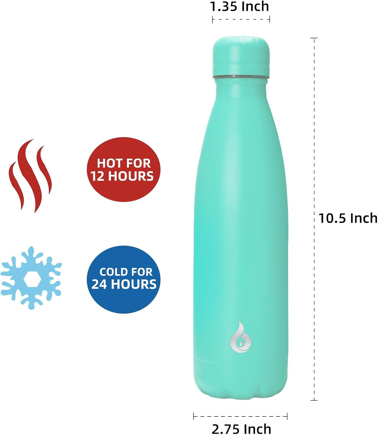 Stainless Steel Water Bottles 17Oz Insulated Water Bottle for Travel,Turquoise