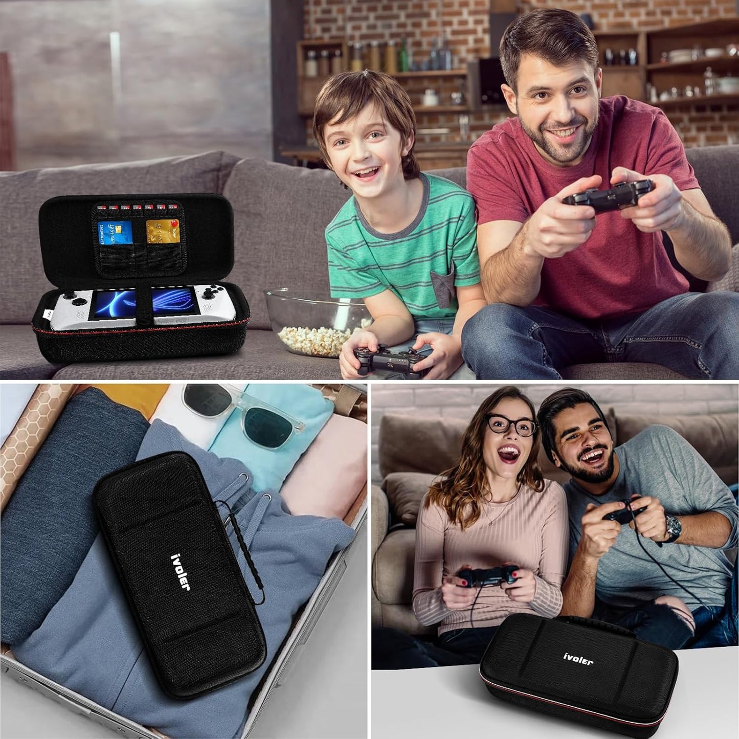 Carrying Case for Nintendo Switch 2 (2025)/Asus Rog Alloy 7''2023/Asus Rog Ally X 2024, Portable Hard Shell Pouch Travel Bag, Built-In Gaming Charger Dock Storage, Holds Game Cartridge - Black