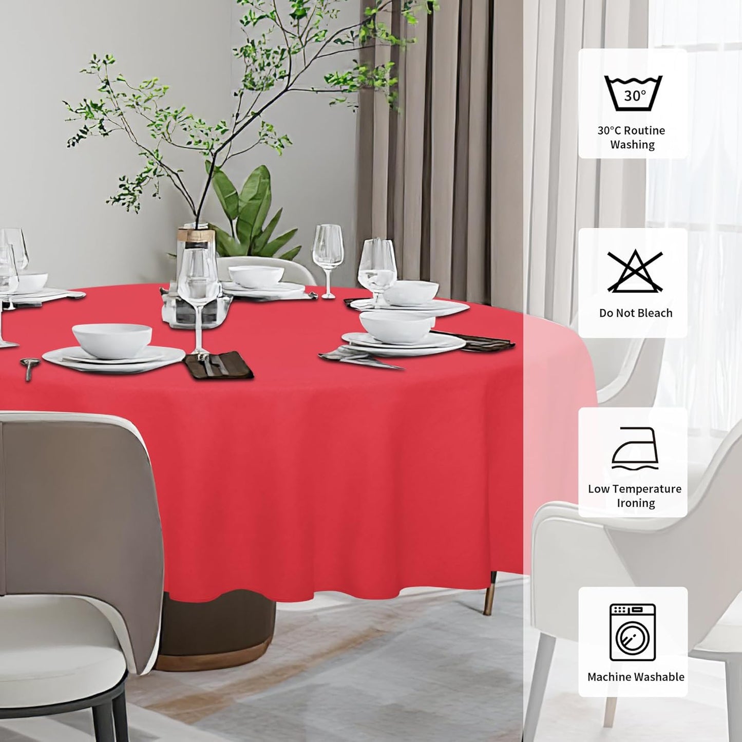 Faux Linen Waterproof Spill-Proof Tablecloth Stain Resistant round Table Cloth Wrinkle Free Decorative Fabric for Kitchen, Dining, Party, Weddings, Restaurants (70 In-Round, Red)