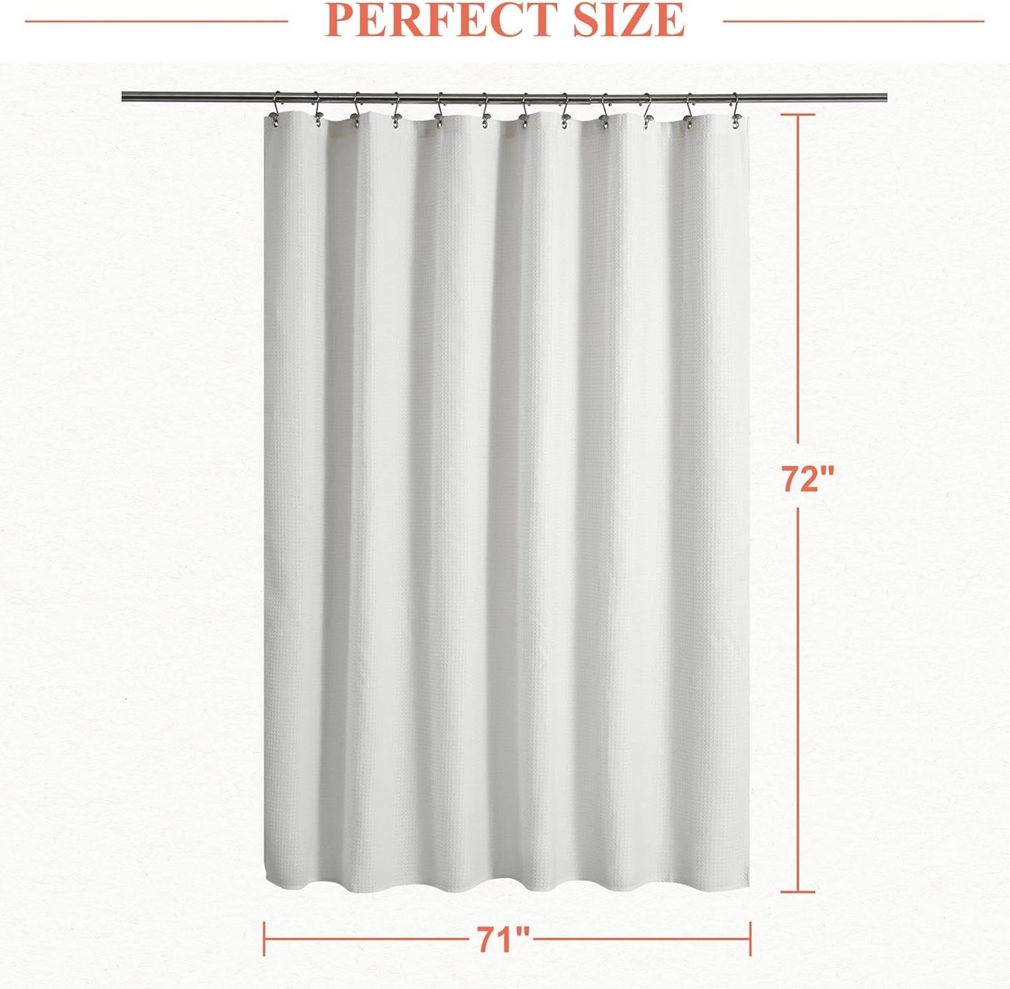 Waffle Weave White Shower Curtain Hotel Luxury Quality, Fabric Shower Curtains for Bathroom, Pique Pattern Cloth, Water Repellent and Machine Washable, Standard Size 71" X 72"