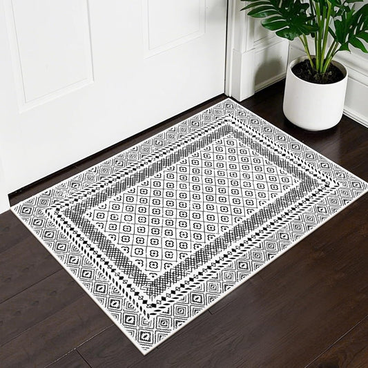 2X3 Washable Rug Non Slip, Soft Low Pile Front Door Mat Indoor Entrance, Black and White Area Rug Moroccan Indoor Door Mats for Entryway Bedroom Kitchen