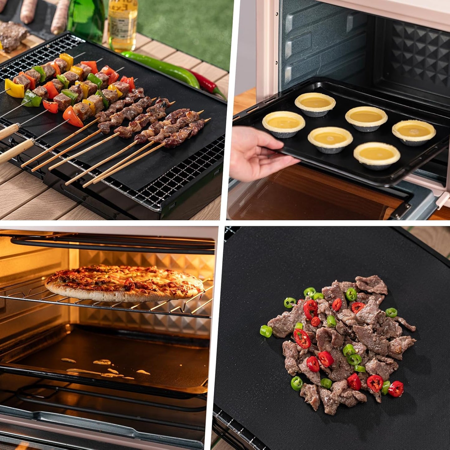 Grill Mats for Outdoor Grill, Set of 6 Reusable Baking Mat Non Stick Heat Resistant Grilling Mat, Grill Accessories Works on Gas Charcoal and Electric BBQ, 15.75 X 13-Inch, Black
