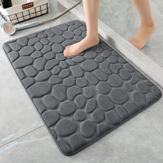 Memory Foam Non-Slip Bathroom Mat, Absorbent Cobblestone Rug, Quick-Dry Washable Floor Mat (17x24, Dark Gray)