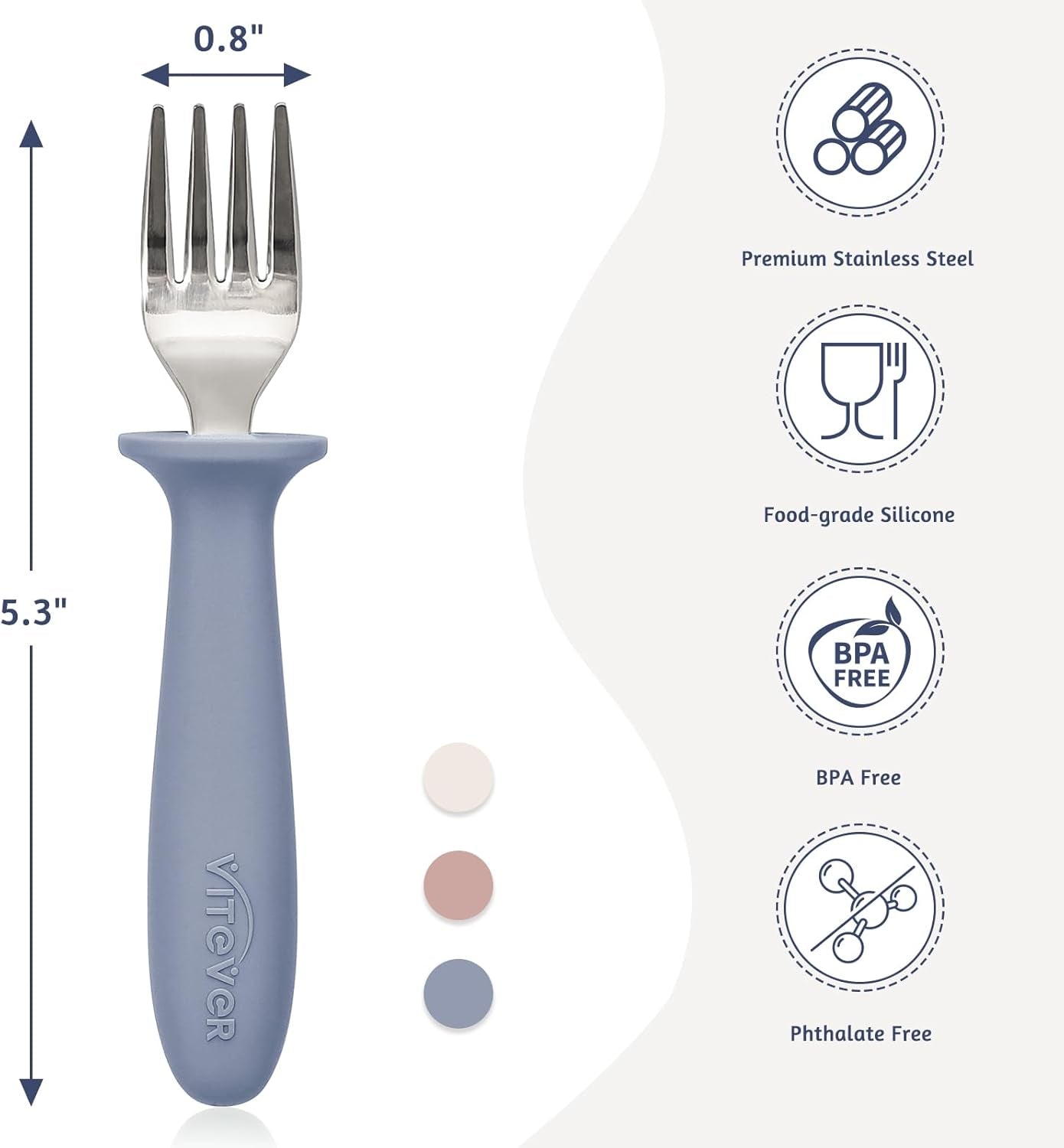 6 Pieces Toddler Forks,Kids Safe Utensils Set with Silicone round Handle for Self Feeding,18/8 Stainless Steel Baby Forks,Children'S Silverware Set BPA Free, Dishwasher Safe