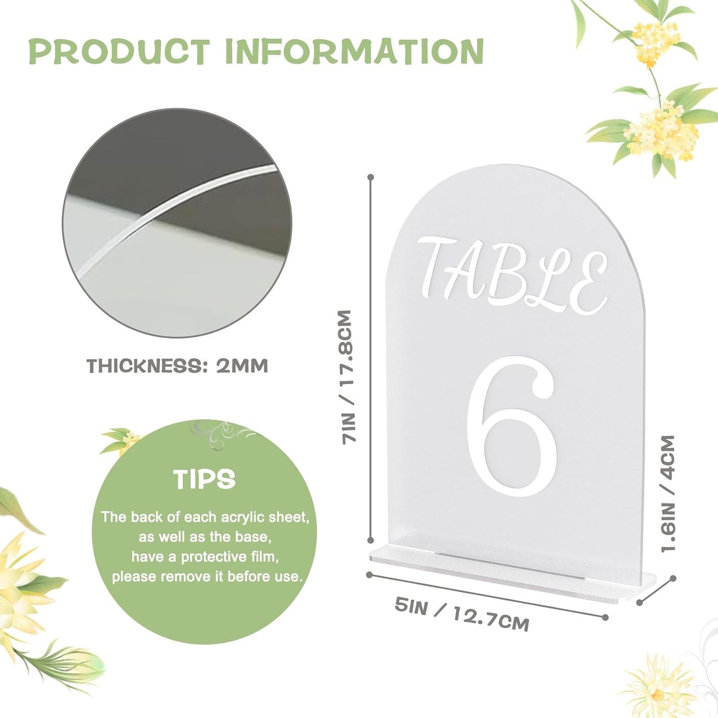 Table Numbers Wedding Seating Chart 5X7Inch Acrylic Table Number Holders Wedding Decorations for Reception Perfect for Decoration, Party, Anniversary, Event (Matte White, 1-15)