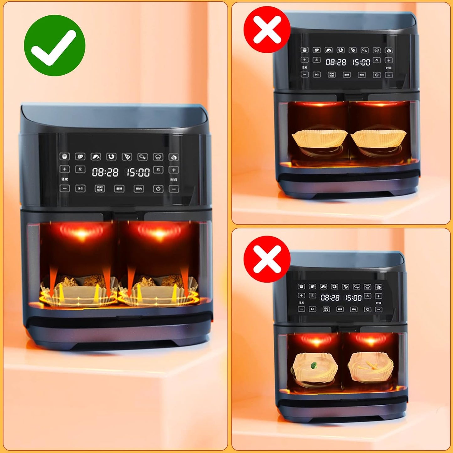 Air Fryer Paper Liners Disposable: 125Pcs 8X5.5" Rectangle Parchment Paper Sheets, Non-Stick Food Grade Baking Liners for Rectangular Air Fryer Dual Basket Oilproof Waterproof