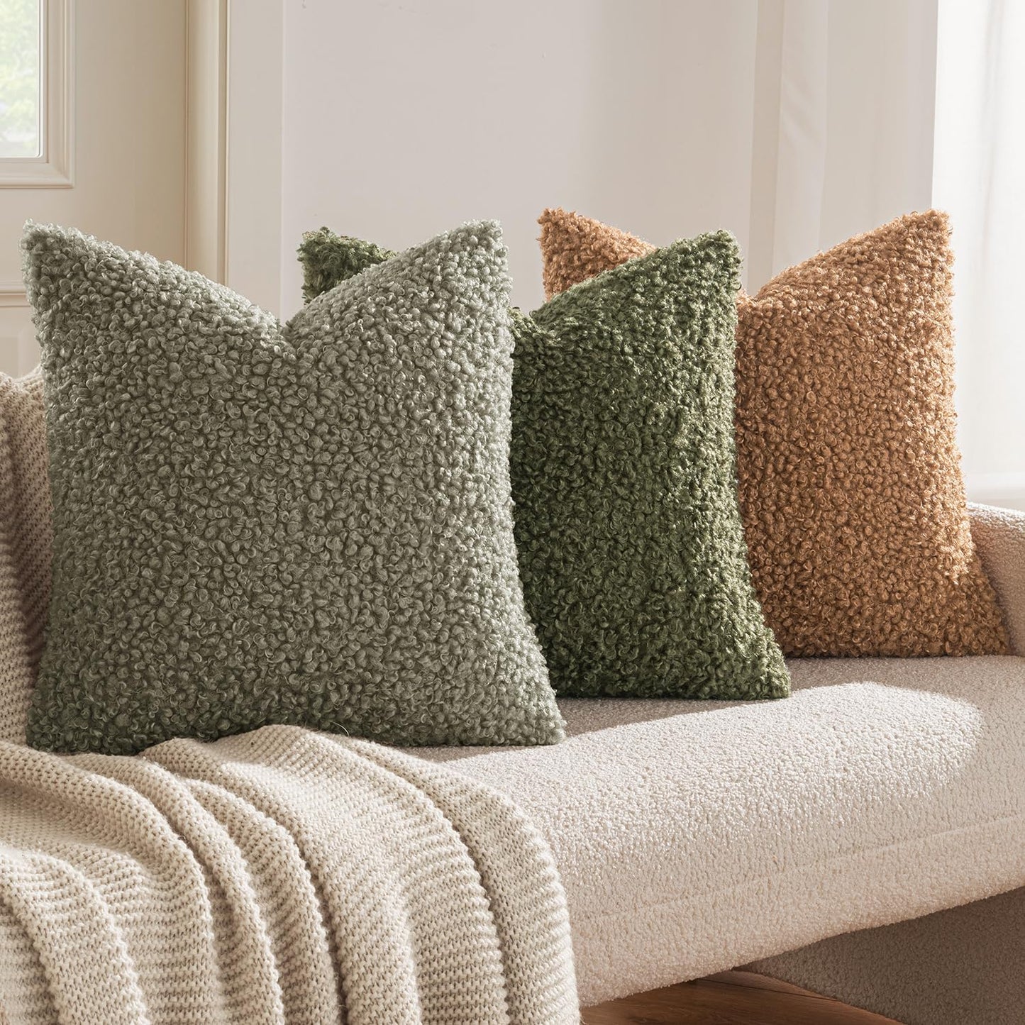Pack of 2 Throw Pillow Covers 18X18 Inch Brown Faux Fur Decorative Sherpa Pillow Covers Fuzzy Accent Soft Sheepskin Fleece Cushion Cases for Boho Home Decor Couch Living Room Bed