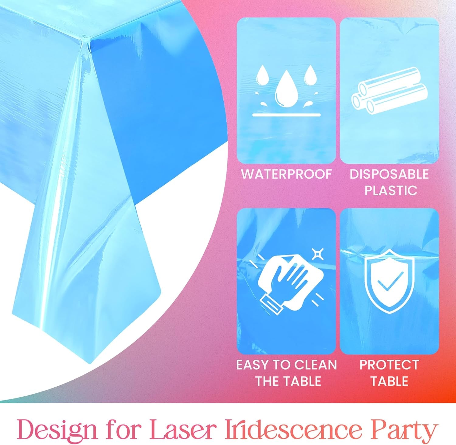 Orange and Blue Iridescent Tablecloth Set, 40 x 108 inches Disposable Shiny Laser Table Covers, Holographic Glitter Plastic Tablecloths for Party, Wedding, and Banquet Decoration