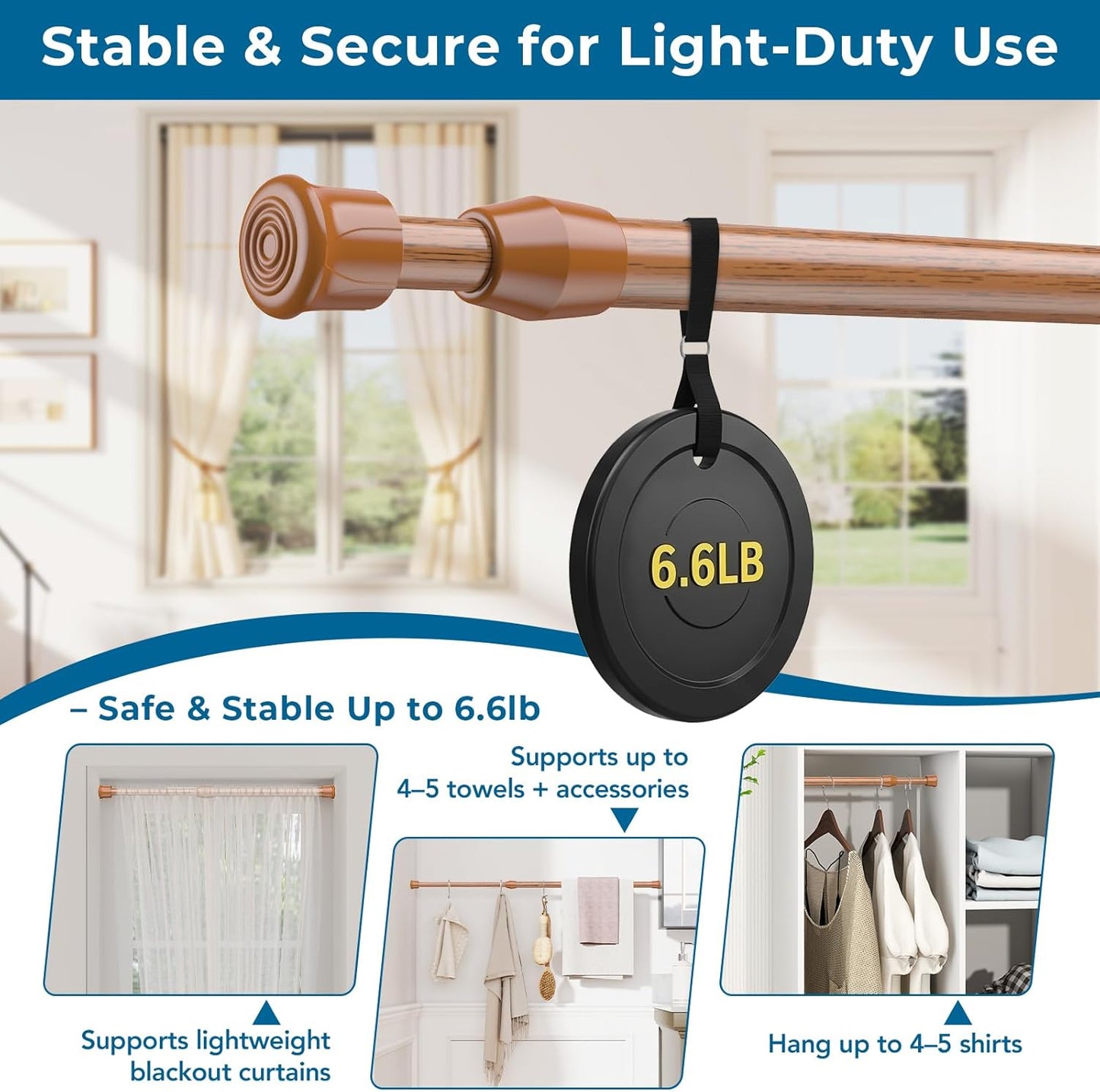 Spring Tension Curtain Rods Short Tension Rod (Wood, 16" to 28"-2Pcs, Optimum Scope of Application 16 to 24 Inch, Can'T Hang Heavy Curtains)