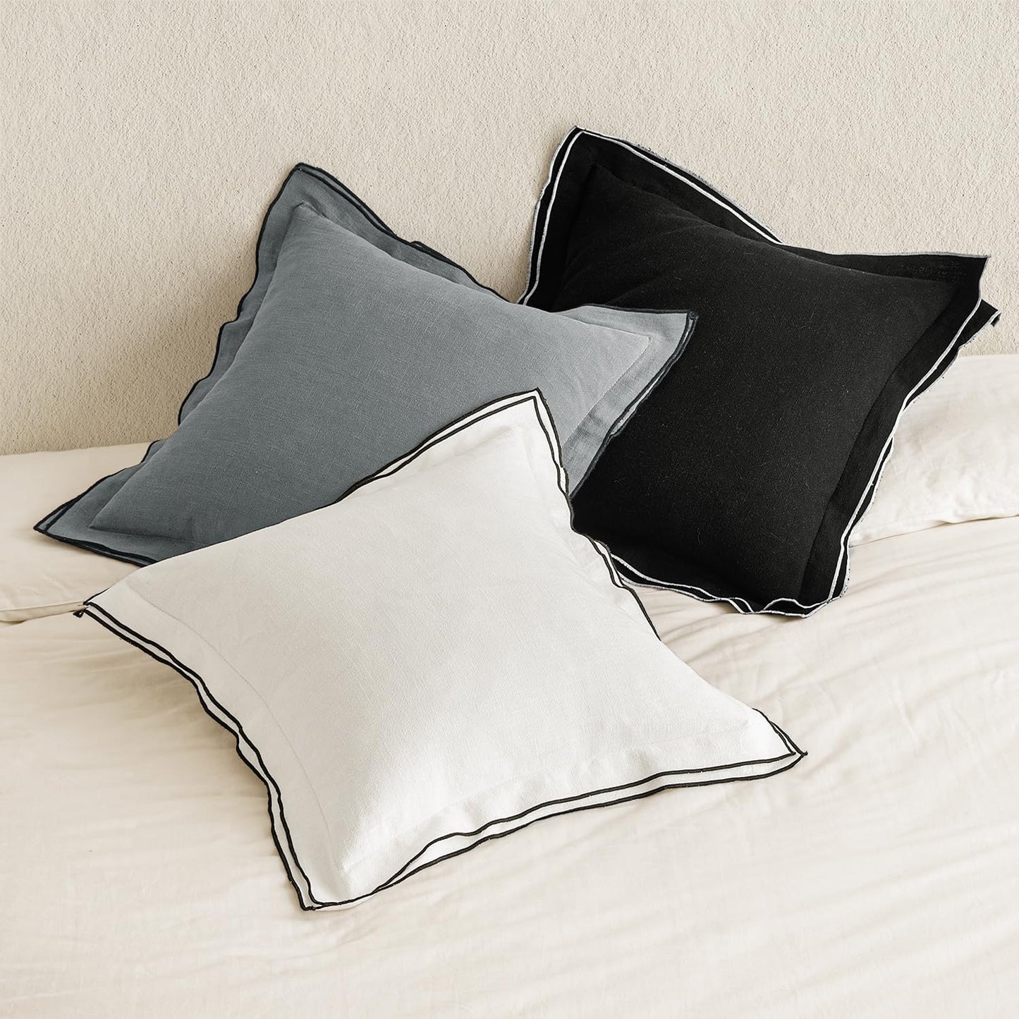 Linen Throw Pillow Covers, 2 Piece 18X18 Inch Cream White, Boho Euro Pillowcases for Bed to Infuse Elegance, Ideal for Sofa Couch Cushion in Home Decor Upgrade