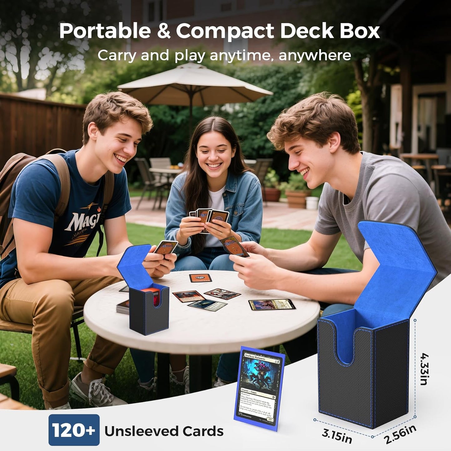 Card Deck Box for MTG with Small Case, 1800+ Commander Trading Card Storage Box with Portable Handle, Magnetic Deck Case Fits for Top Loader TCG, PTCG, Sports, Magic Cards, Black Blue