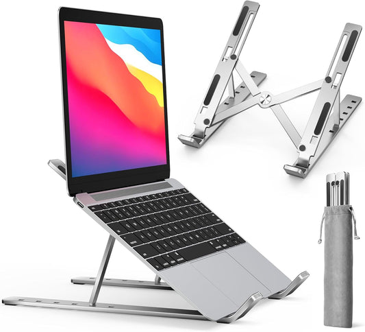 Laptop Stand, Laptop Holder Riser Computer Tablet Stand, 6 Angles Adjustable Aluminum Ergonomic Foldable Portable Desktop Holder Compatible with 10-15.6” Macbook,Ipad, HP, Dell, Lenovo Silver