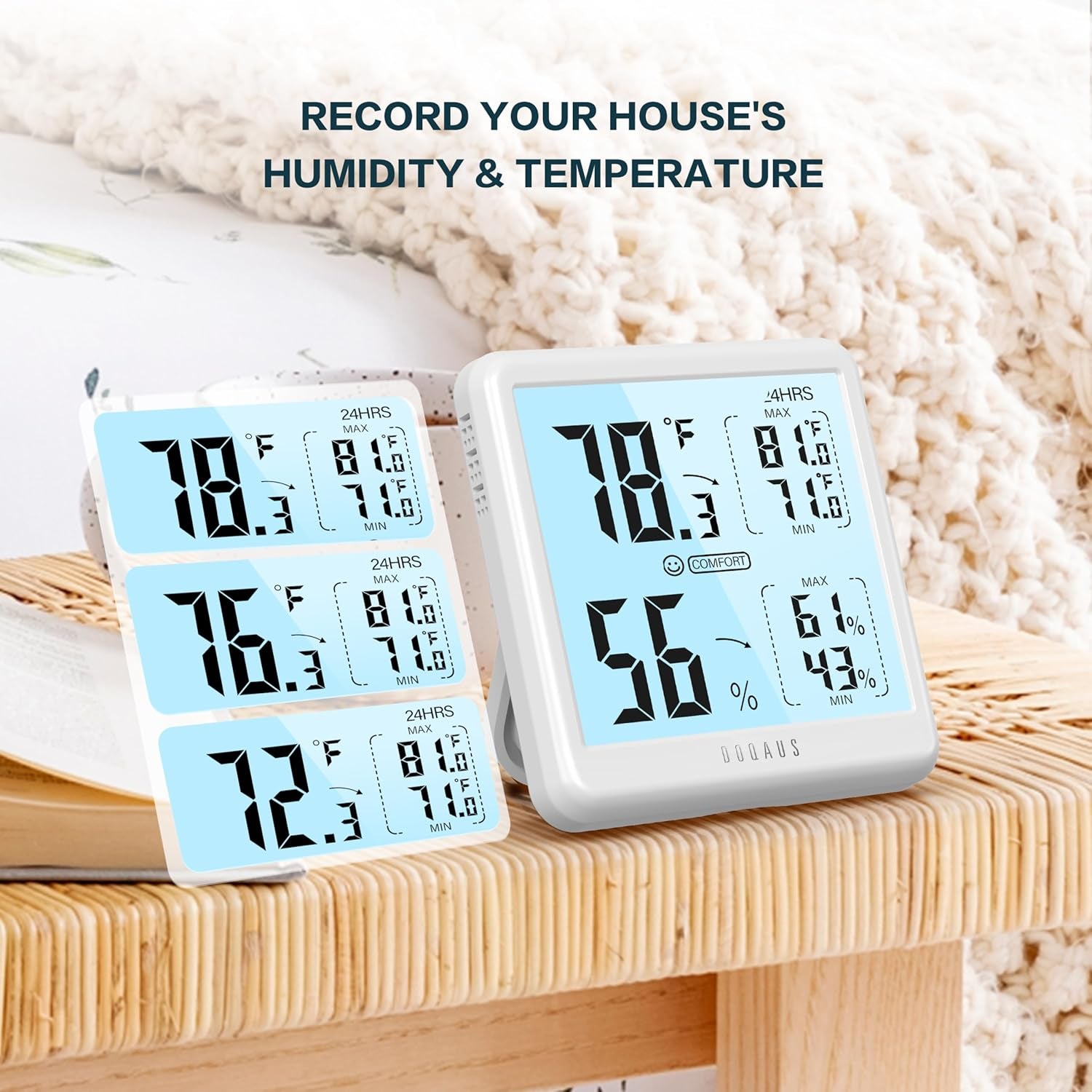 Digital Hygrometer Indoor Thermometer for House, Room Thermometer with 3S Fast Refresh & Max Min Records, Temperature Monitor Humidity Meter with Backlight, White