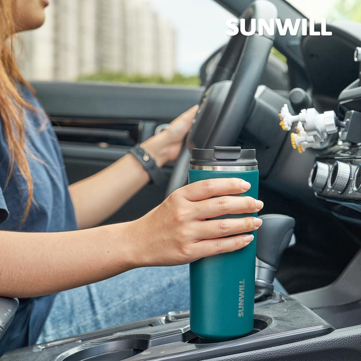 Travel Coffee Mug with Lid, Leak Proof Tumbler Stainless Steel, 16 Oz Insulated Cup for Water, Tea, Ice, Powder Coated Peacock Blue