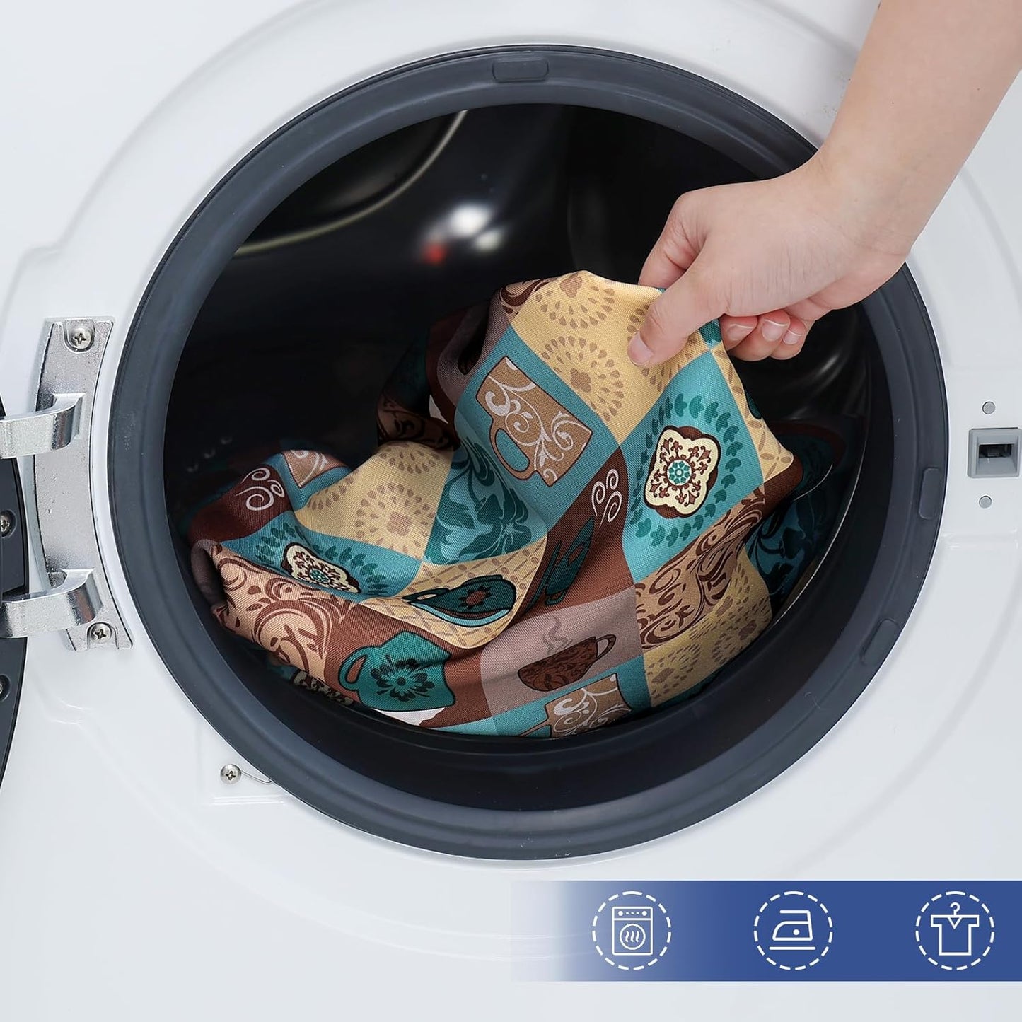 Rectangle Printed Fabric Tablecloth, Elastic Fitted Table Cloth for 6 Foot Table, Washable Polyester Table Cover for Outdoor, Picnic, Camping and Indoor, (Coffee Cup, 30" X 72")