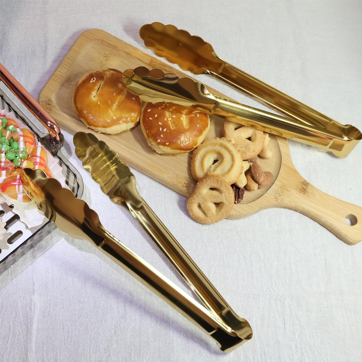 2 Pack 9 Inch Serving Tongs,Gold Salad Buffet Tongs,Stainless Steel Serving Utensils